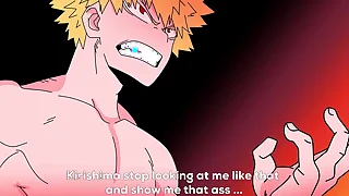 Kirishima gets turned on shortly he sees Bakugo naked and irregularly he fucks him